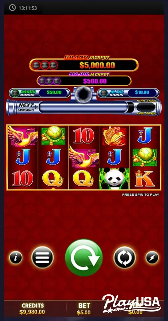 Unsuccessful spin in the Cannonball Panda game
