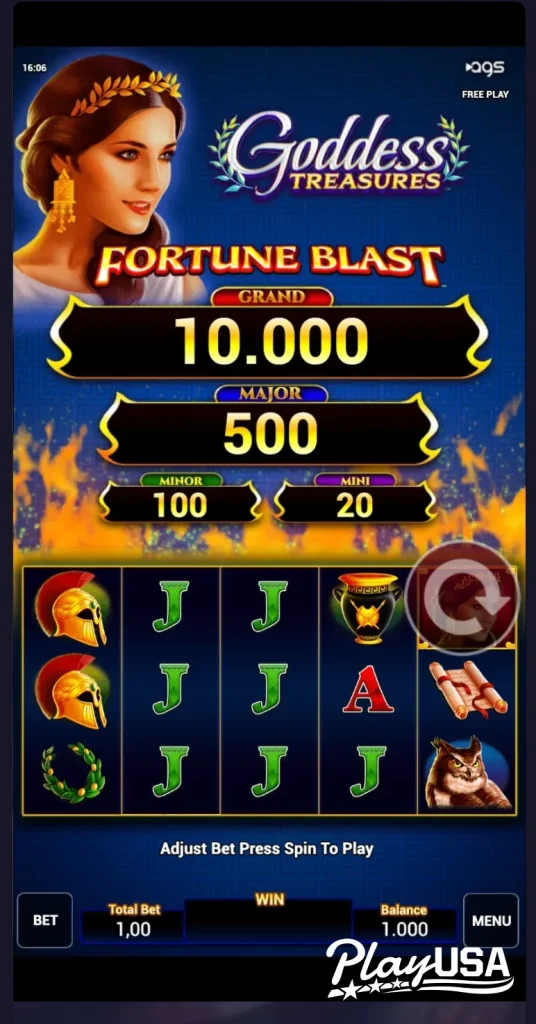 Goddess Treasures slot game start screen