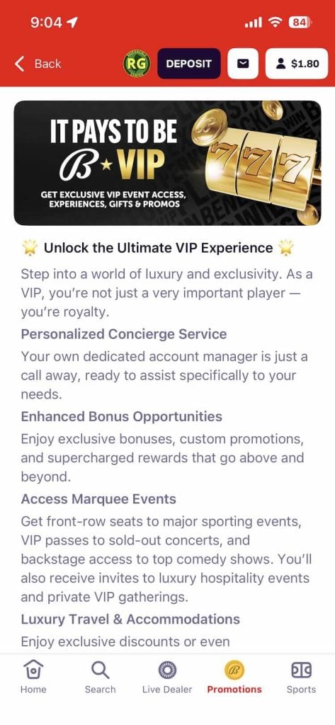 Bally Casino VIP program