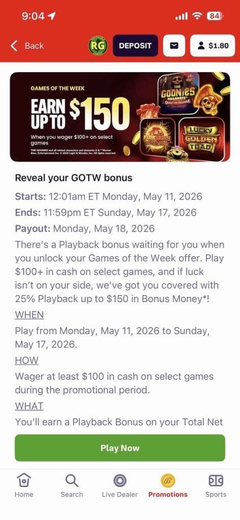 Bally casino games of the week promo