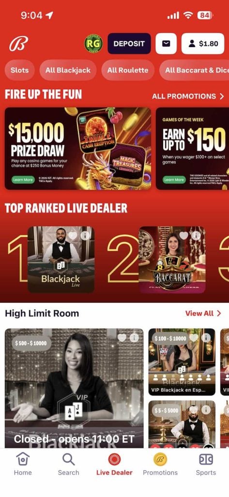 Bally Casino Live Dealer games