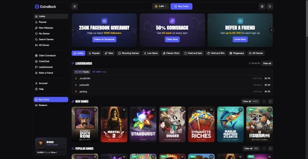 Coinsback Casino review and bonus breakdown