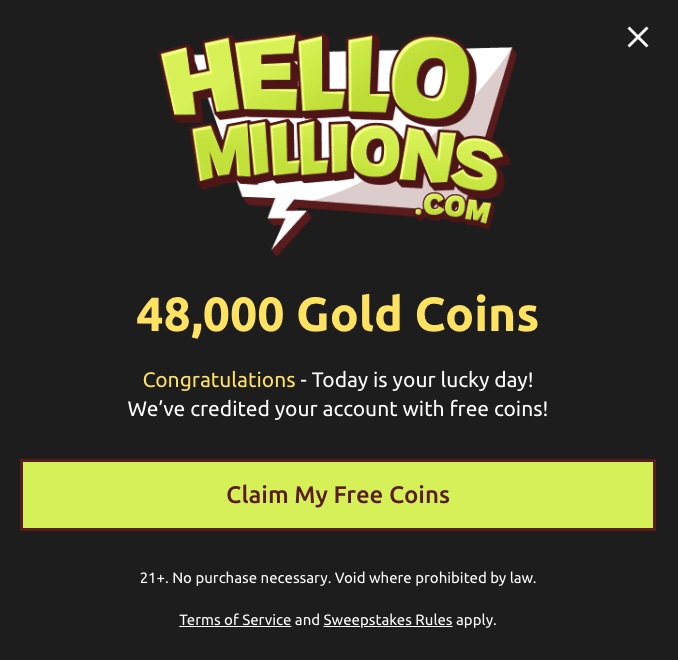 Hello Millions Casino gold coin gift