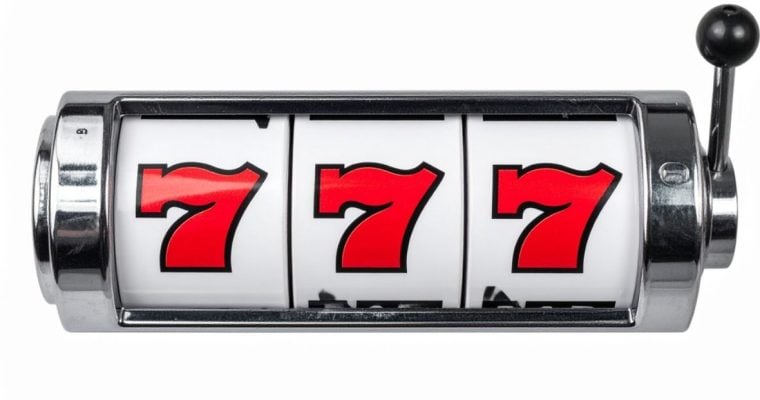 Old School Silver Slot Reel Reads 777 in Red