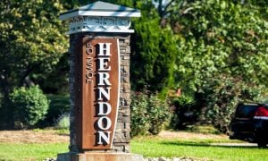 Green Trees Surround Outside Sign That Says Town of Herndon