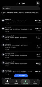 sporttrade bet history screenshot