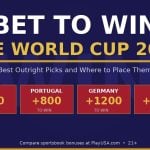 PlayUSA Image Says Bet To Win The World Cut 2026 with Red Boxes Containing Team Odds