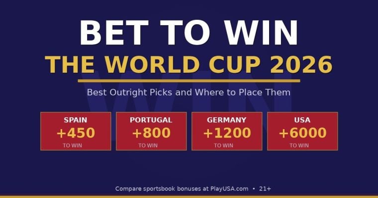 PlayUSA Image Says Bet To Win The World Cut 2026 with Red Boxes Containing Team Odds