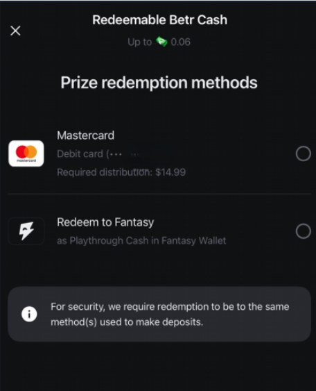 Betr Social Casino redemptions