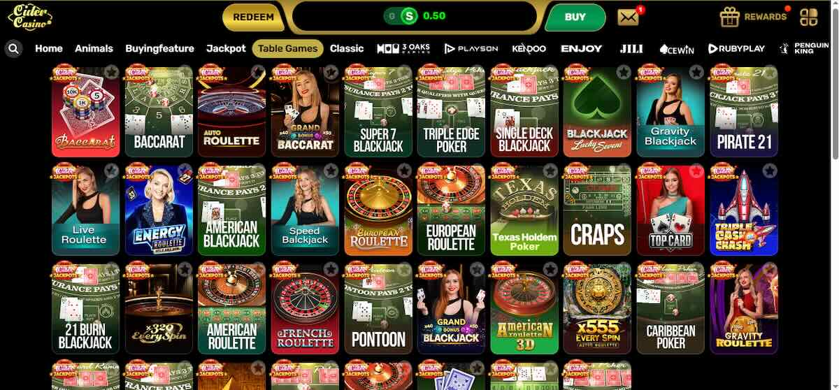 Cider Casino table games