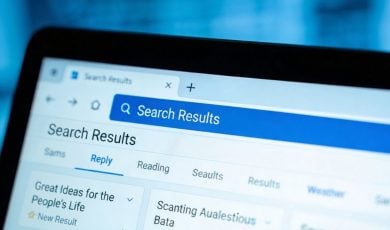 Computer Monitor Shows Online Search Results