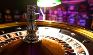 Empty Casino Background with Static Roulette Wheel Foreground