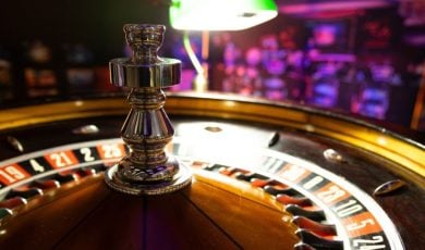 Empty Casino Background with Static Roulette Wheel Foreground