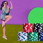 Online Gambling or Casino Concept with Happy Young Woman and Stacked Poker Chips