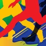 Color-Blocked Illustration of Soccer Players Running After Ball