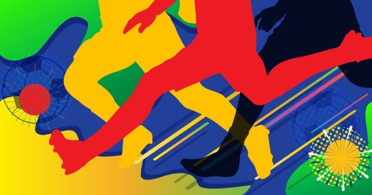 Color-Blocked Illustration of Soccer Players Running After Ball