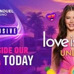 Love Island Unlocked Logo In Front of Pretty Brunette Woman with FanDuel Casino Logo