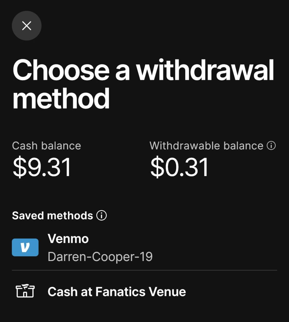 Fanatics Casino withdrawal to Venmo by Darren Cooper