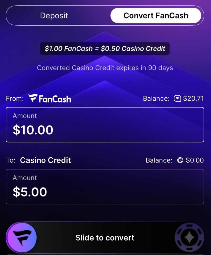 Converting FanCash into cash at Fanatics Casino