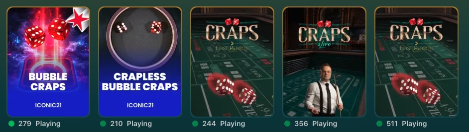 All the free craps game options at Rich Sweeps