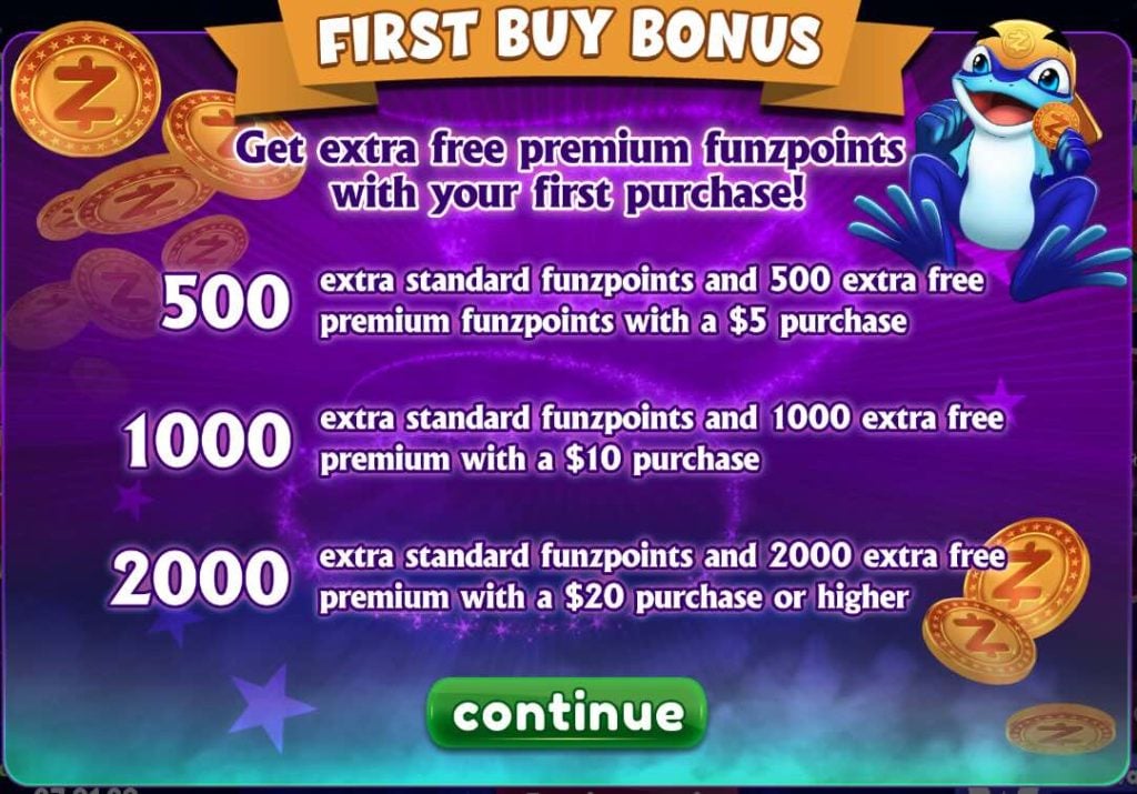 First buy bonus at Funzpoints