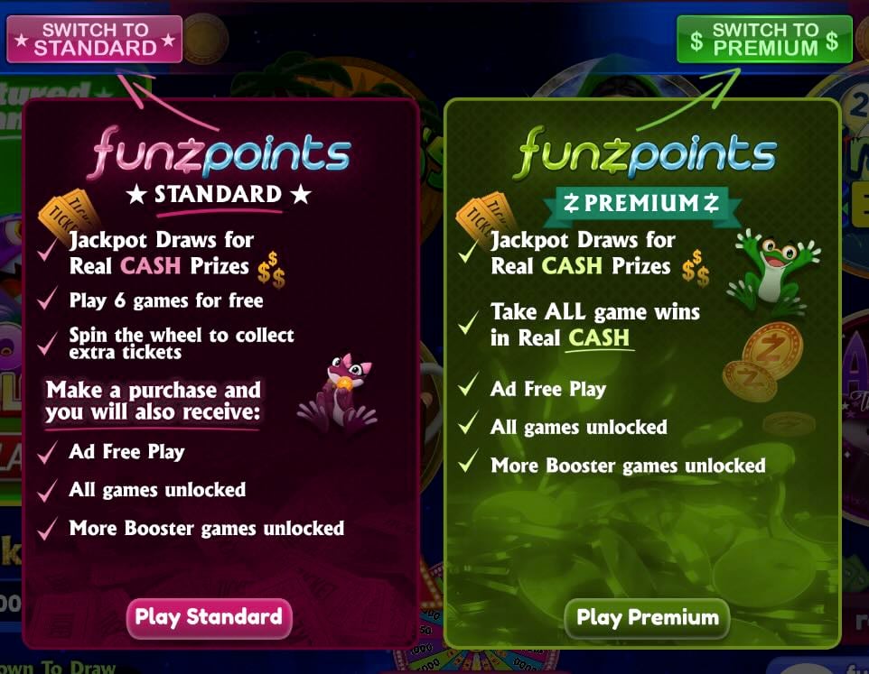 Premium mode vs. standard mode choice at Funzpoints