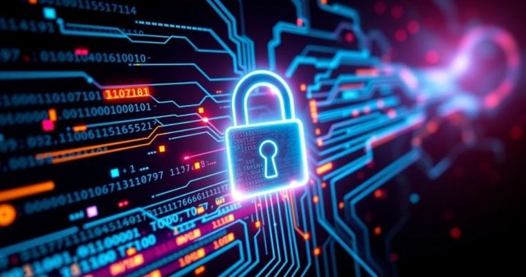Cybersecurity Concept, Digital Pad Lock and Circuits Overlay Code