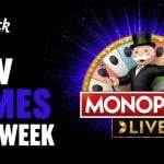 Mr. Monopoly and MONOPOLY Live Logo with Hard Rock Bet Logo on Black Background
