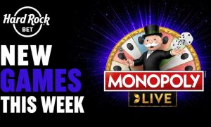Mr. Monopoly and MONOPOLY Live Logo with Hard Rock Bet Logo on Black Background