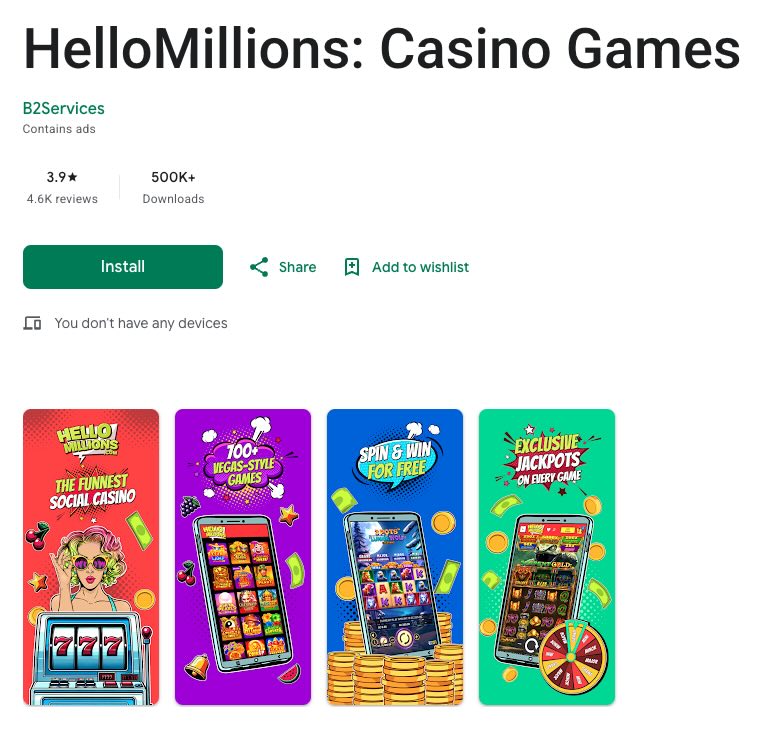 Hello Millions casino app on Google Play