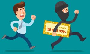 Cartoon of Thief Running Away With Golden Check