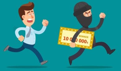 Cartoon of Thief Running Away With Golden Check