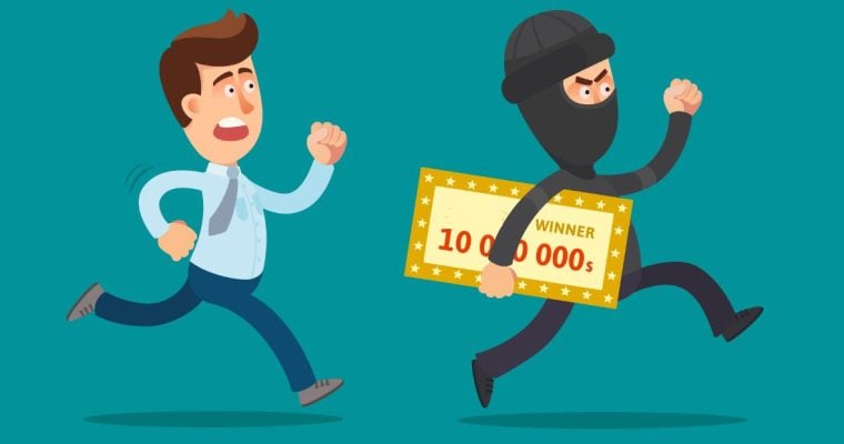 Cartoon of Thief Running Away With Golden Check