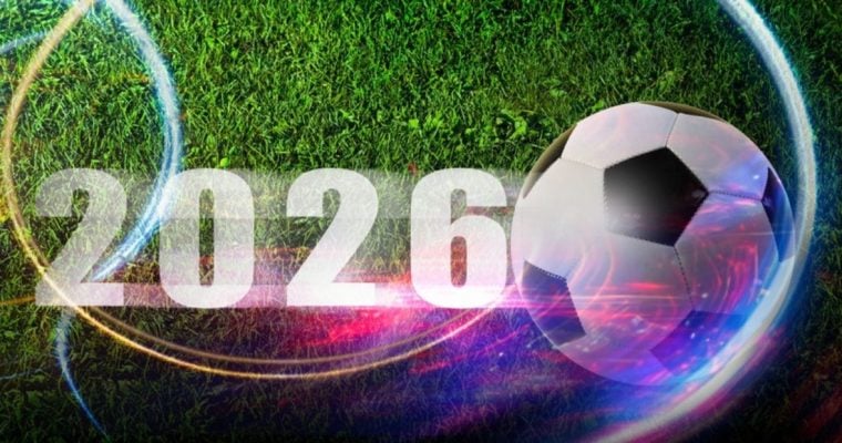 Text Reads 2026 Next to Soccer Ball on Green Grass