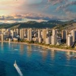 Mountains and Blue Ocean Landscape of Honolulu, Hawaii City