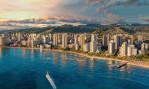 Mountains and Blue Ocean Landscape of Honolulu, Hawaii City