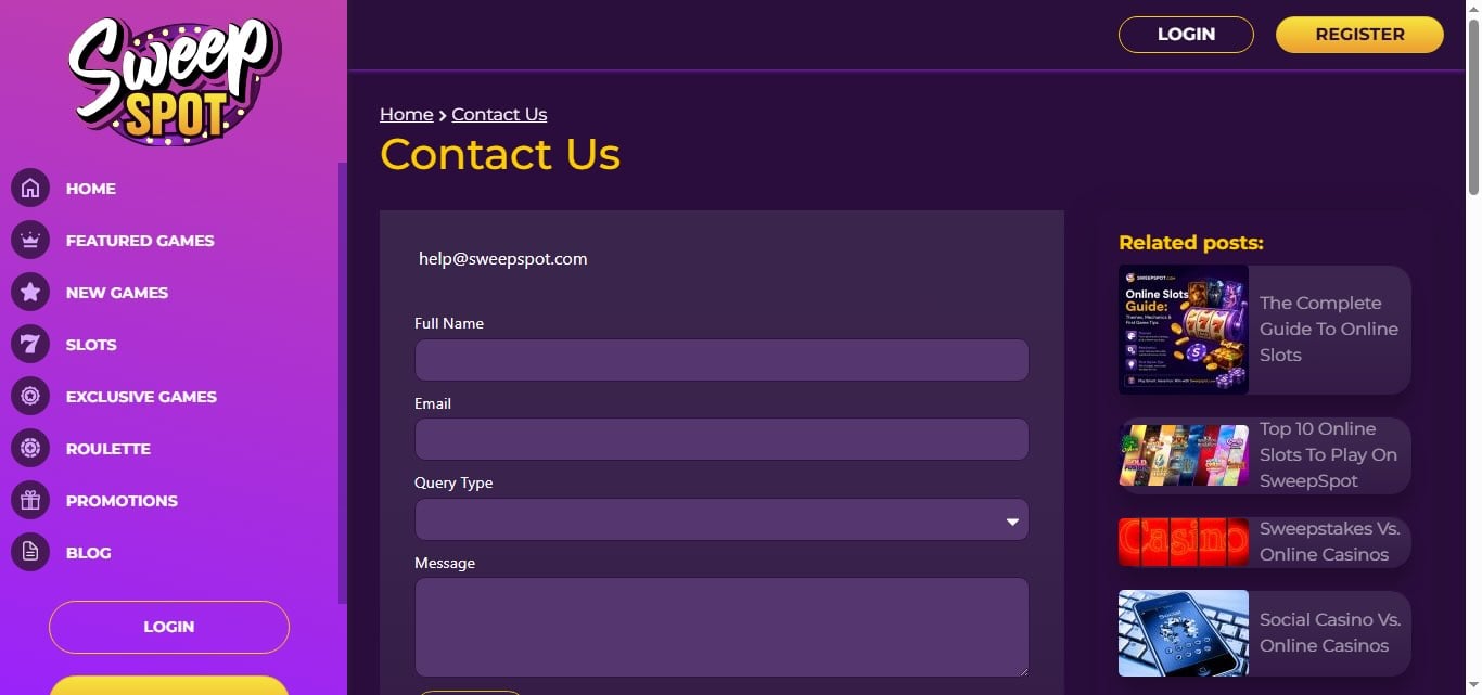 SweepSlot Customer Support