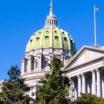 Green Trees and Blue Sky Surround the Capitol Building in Pennsylvania