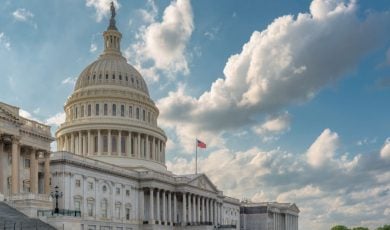 Blue, Cloudy Sky Behind the White Capitol Building in the US