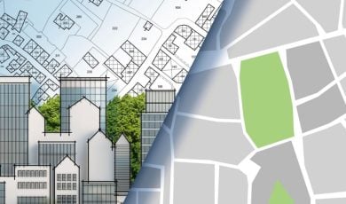 Sketch of Rezoning Map With Buildings and City Blocks Compared Side-By-Side