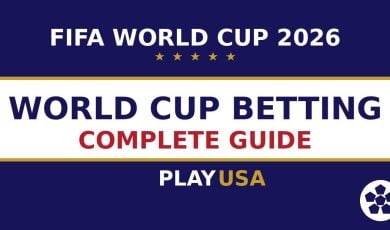PlayUSA Image for 2026 FIFA World Cup Betting Guide in Red, White and Blue Colors
