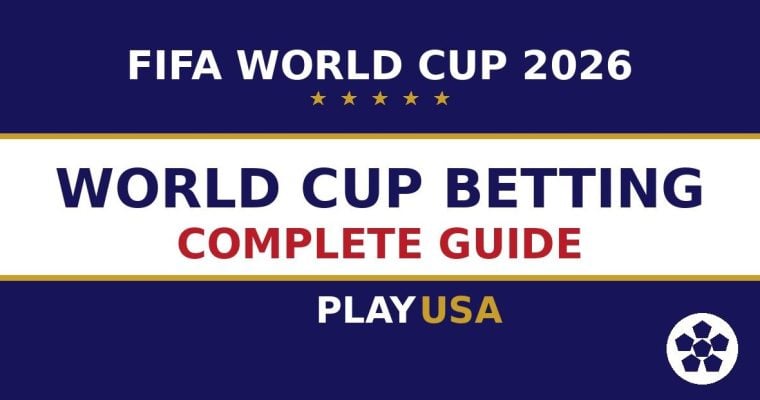 PlayUSA Image for 2026 FIFA World Cup Betting Guide in Red, White and Blue Colors