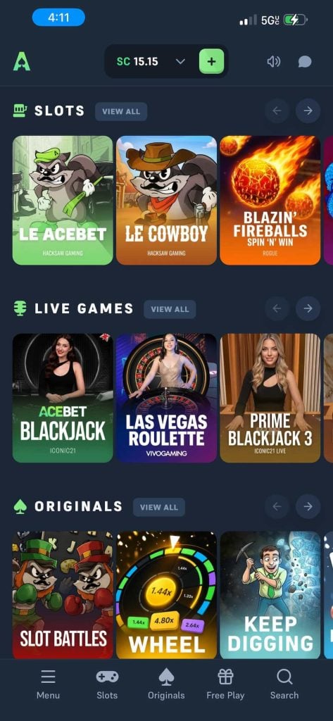 acebet casino game library