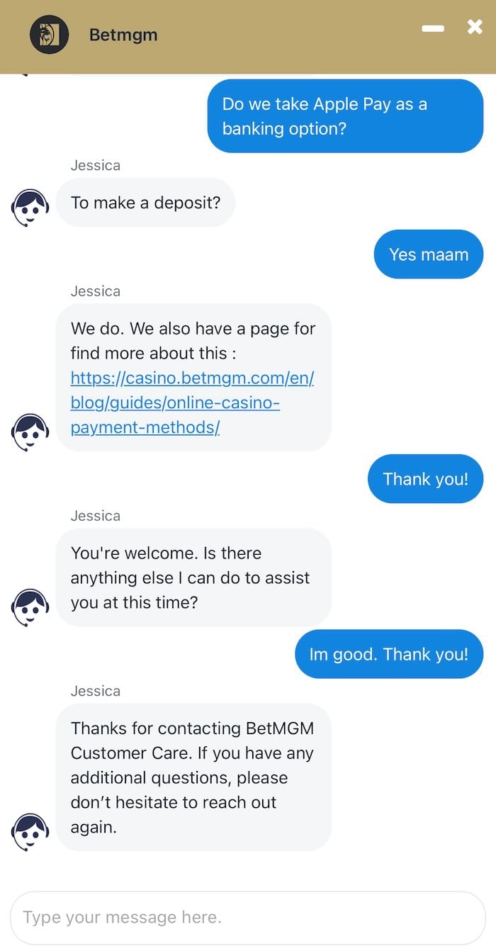Betmgm customer live chat test