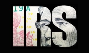 Print of American Banknote Fills the Word IRS in Block Letters