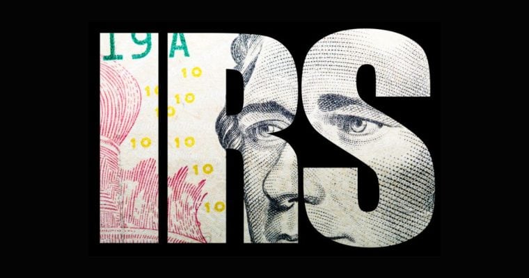 Print of American Banknote Fills the Word IRS in Block Letters