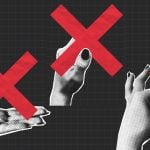 Trendy Collage Image Featuring Three Black/White Hands Holding Large Red X's