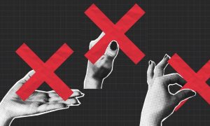 Trendy Collage Image Featuring Three Black/White Hands Holding Large Red X's