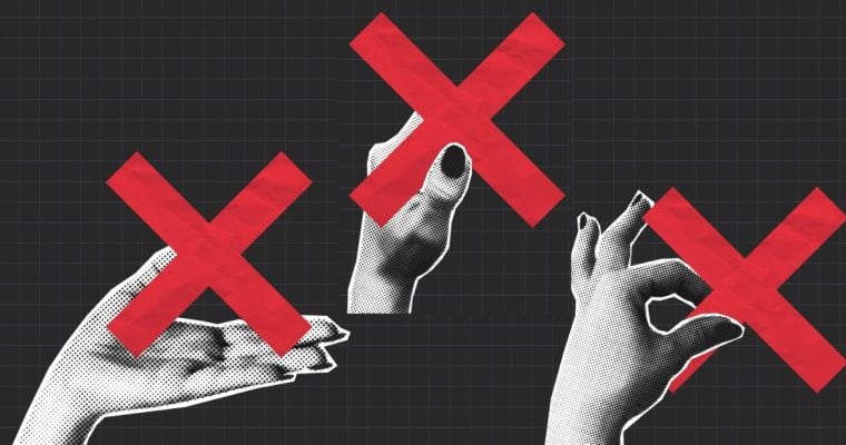Trendy Collage Image Featuring Three Black/White Hands Holding Large Red X's