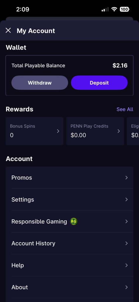 Deposit and withdrawal at Hollywood